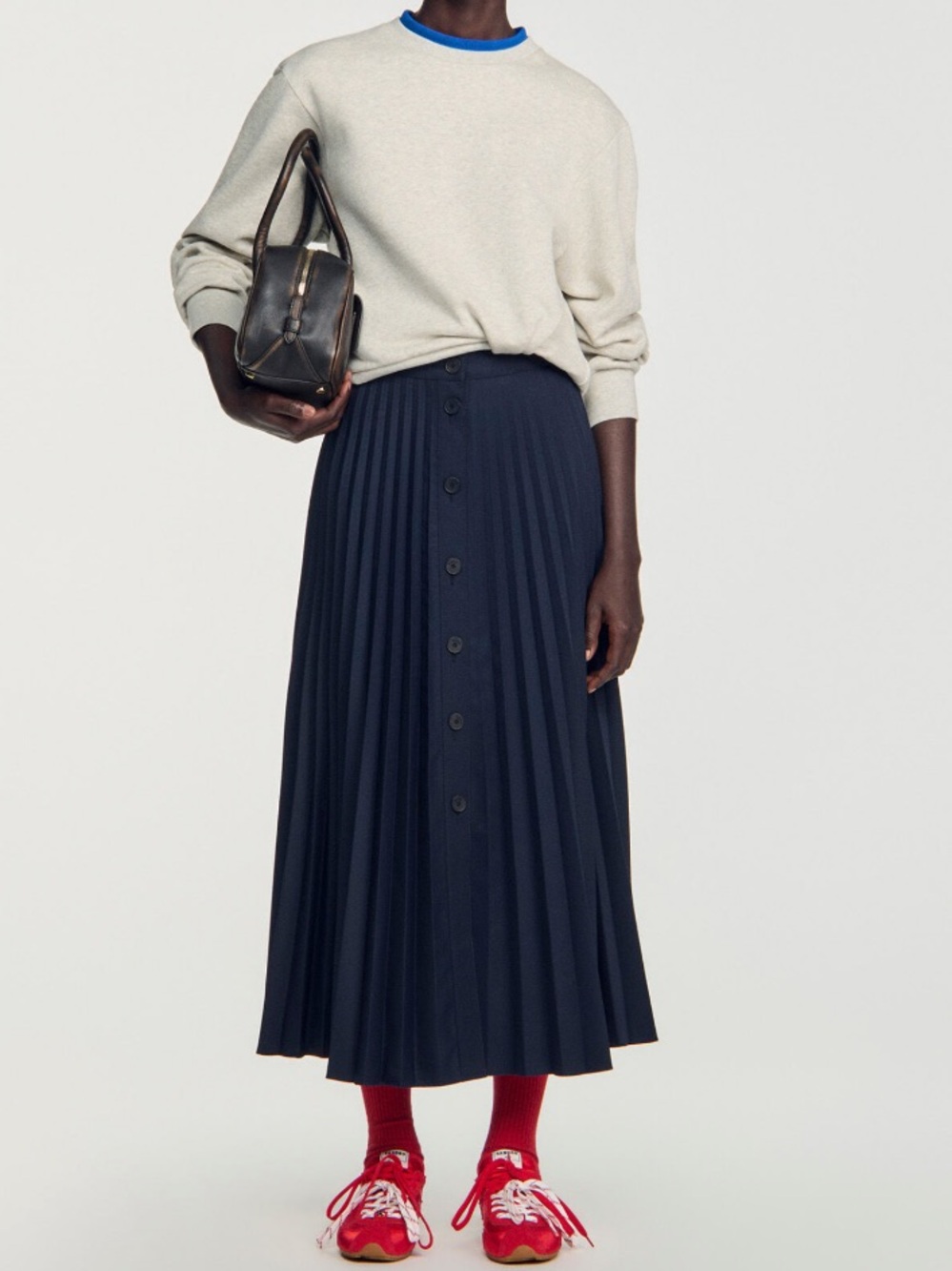 Sandro NWT Navy Long Pleated Skirt Size 38
